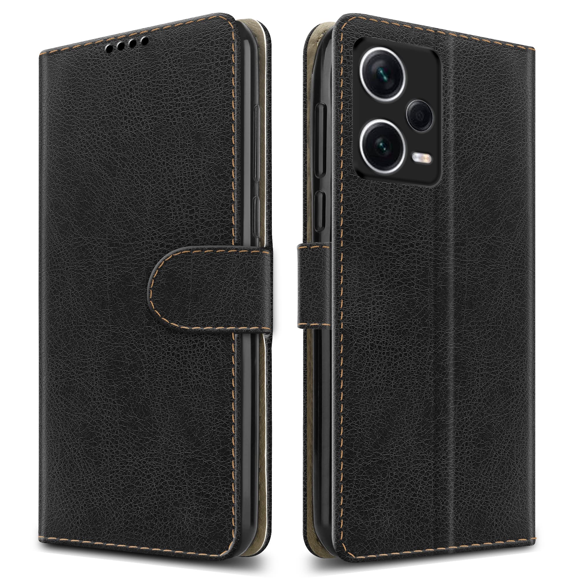 PIXFAB For Xiaomi Redmi Note 12 Pro Plus (5G) Leather Phone Case, Magnetic Closure Full Protection Book Folio Design, Wallet Case Cover [Card Slots] and [Kickstand] For Redmi Note 12 Pro+ - Black