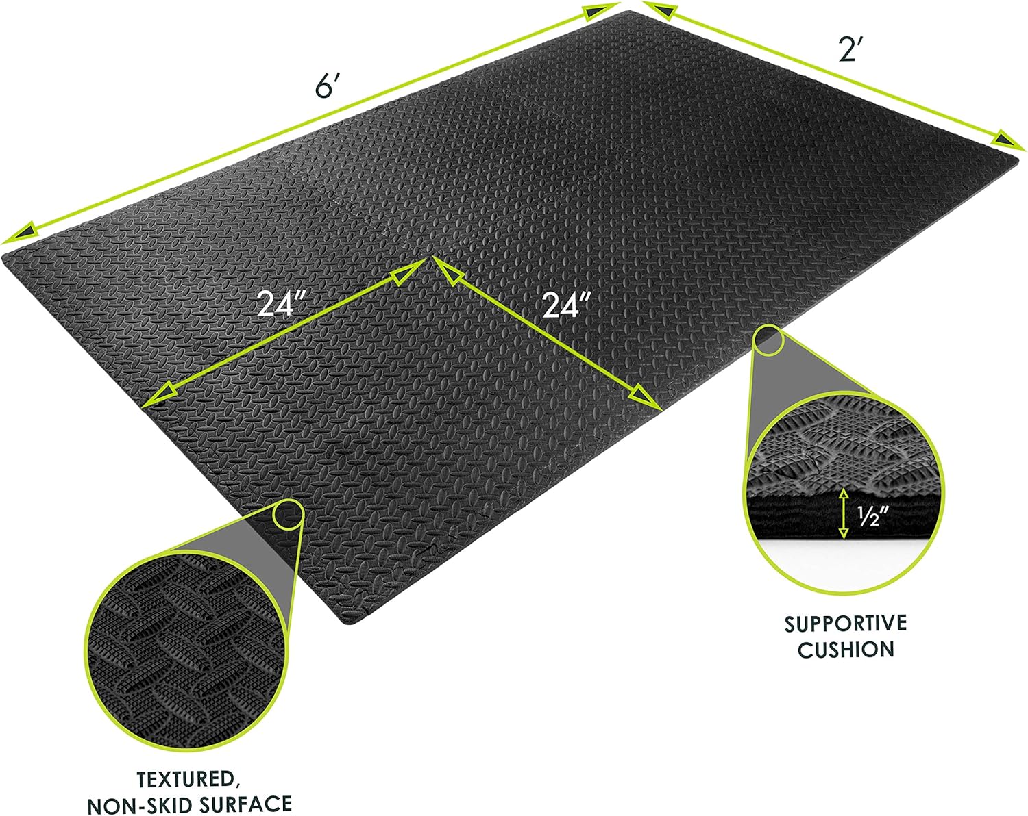 ProSource fs-1908-pzzl Puzzle Exercise Mat EVA Foam Interlocking Tiles (Black, 24 Square Feet) : Sports & Outdoors