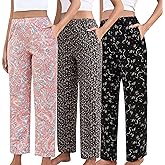 PNAEONG Pajama Pants Women 3 Pack Soft Cotton Lounge Pants Comfy Casual Pajama Bottoms with Elastic Waistband & Pockets