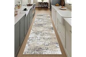 PureCozy Washable Brown Runner Rug 2x6 Modern Abstract Hallway Carpet Neutral Soft Long Kitchen Runner Low Pile Non Slip Indoor Throw Rug for Entryway Bathroom Bedroom Laundry Living Room