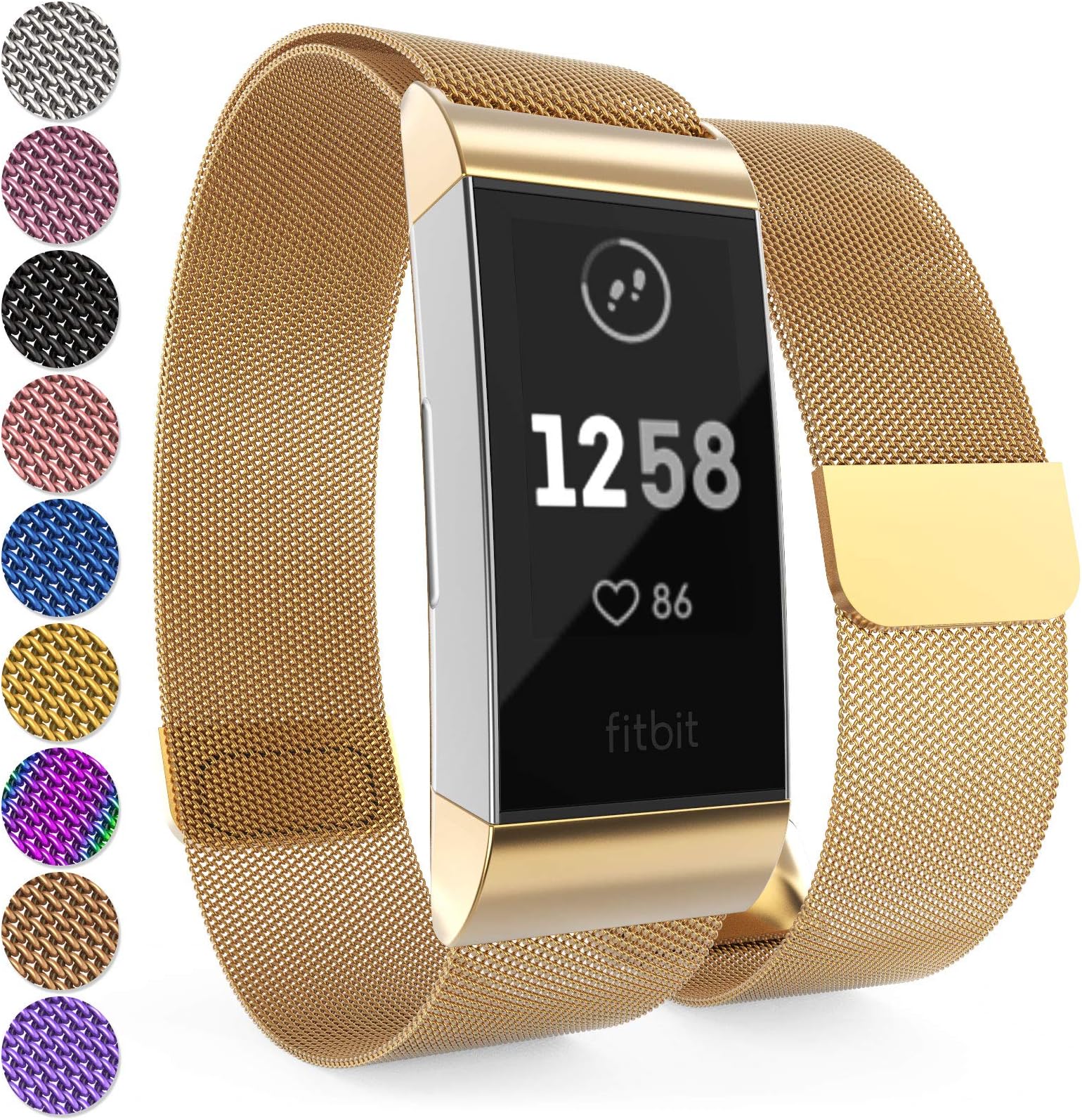 Yousave Accessories Fitbit Charge 3 Bands, Fitbit Charge 3 Metal Band with Adjustable Milanese Loop Design, Brushed Stainless Steel Magnetic Replacement Wristband for Fitbit Charge 3