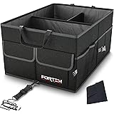 Fortem Car Trunk Organizer, Collapsible Storage, Non Slip Bottom, Securing Straps (Black)