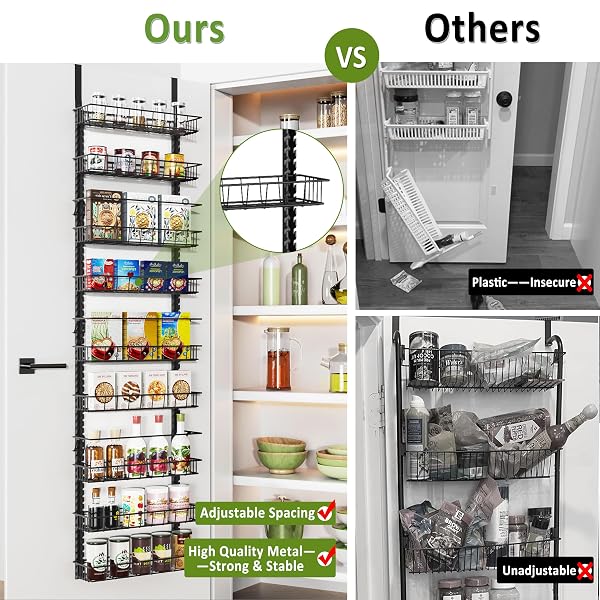 CHURBORO OVER THE DOOR PANTRY ORGANIZER RACK WITH 9 ADJUSTABLE BASKETS, 9 TIERS DUAL-USE HANGING OR WALL MOUNT SPICE RACK ORGANIZER, BLACK