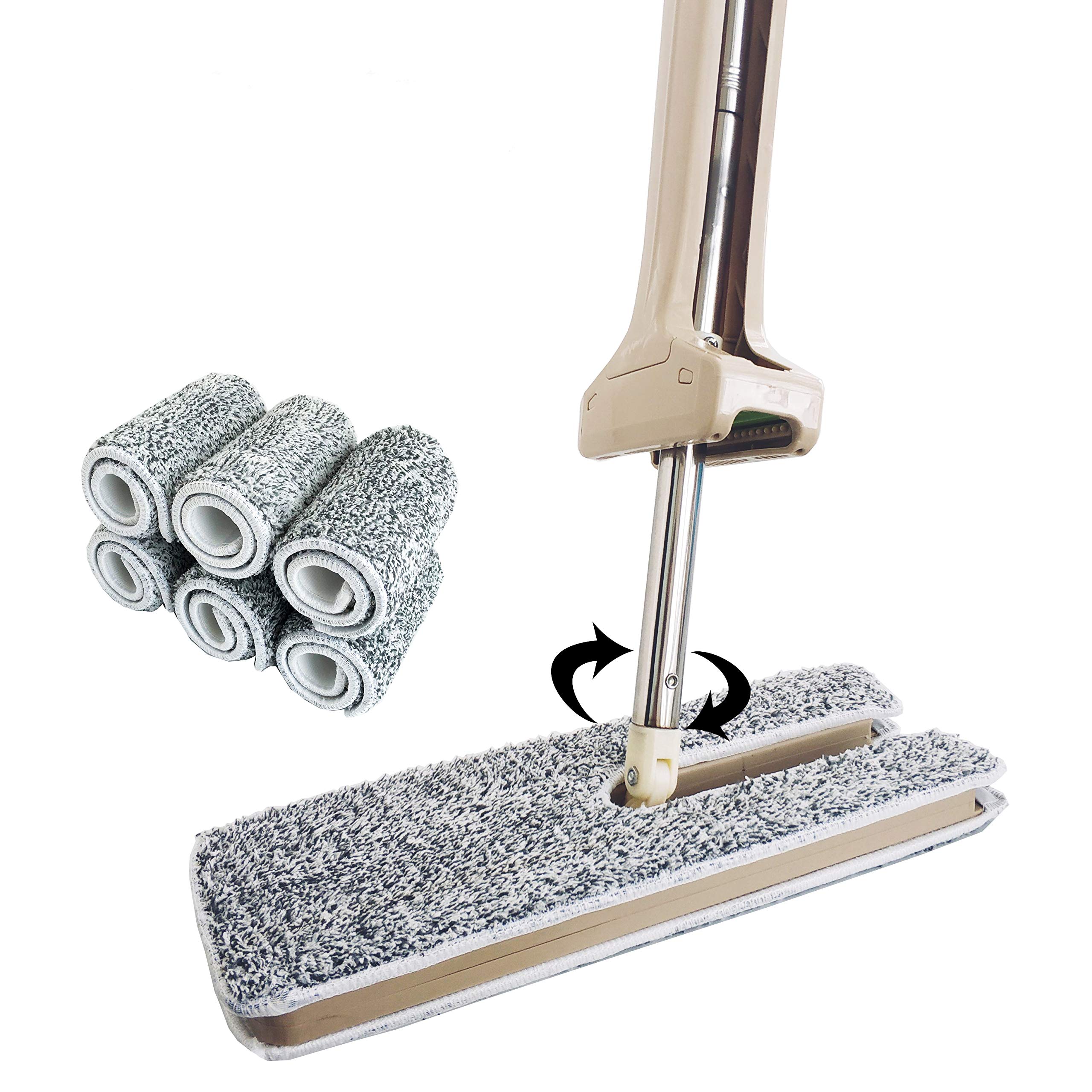 Kessica Dual-Sided Microfiber Flat Lazy Mop 360 Degrees Rotation and Self-Wringing Wet & Dry Household Cleaning Mop. (Upgraded 4 Microfiber Pads)