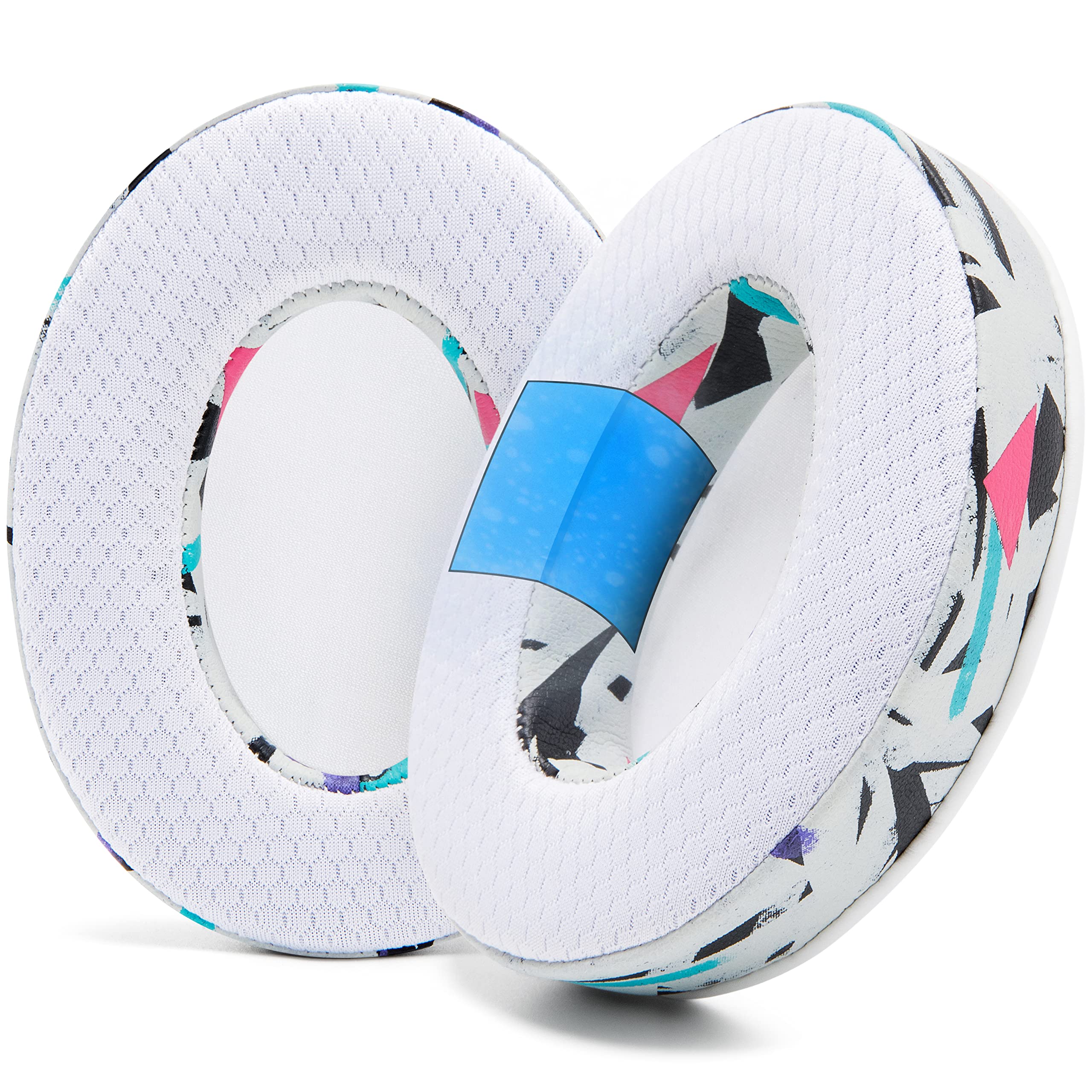 WC FreeZe Hybrid Fabric Cooling Gel Replacement Earpads for ATH M50X - Compatible with ATH M40X / M50XBT / HyperX Cloud 1 & 2 / SteelSeries Arctis 3/5 / 7 / 9X & Pro/Stealth 600 & More| 90s White — image 1