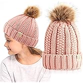 C.C Kids Beanie Ages 2-5 Warm Chunky Thick Stretchy Knit Slouch Beanie Skull Kids Hat with Pom