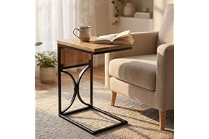 Glendon Acacia Wood Metal C Shaped End Table for Couch – C Shaped Side Table, Made from Glendon Acacia Wood & Metal, Designed