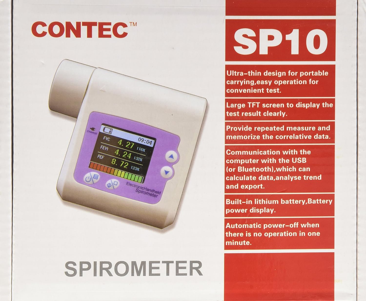 Contec SP10 Spirometer Diagnostic Notebook with Colour Display and PC Software - Image 3