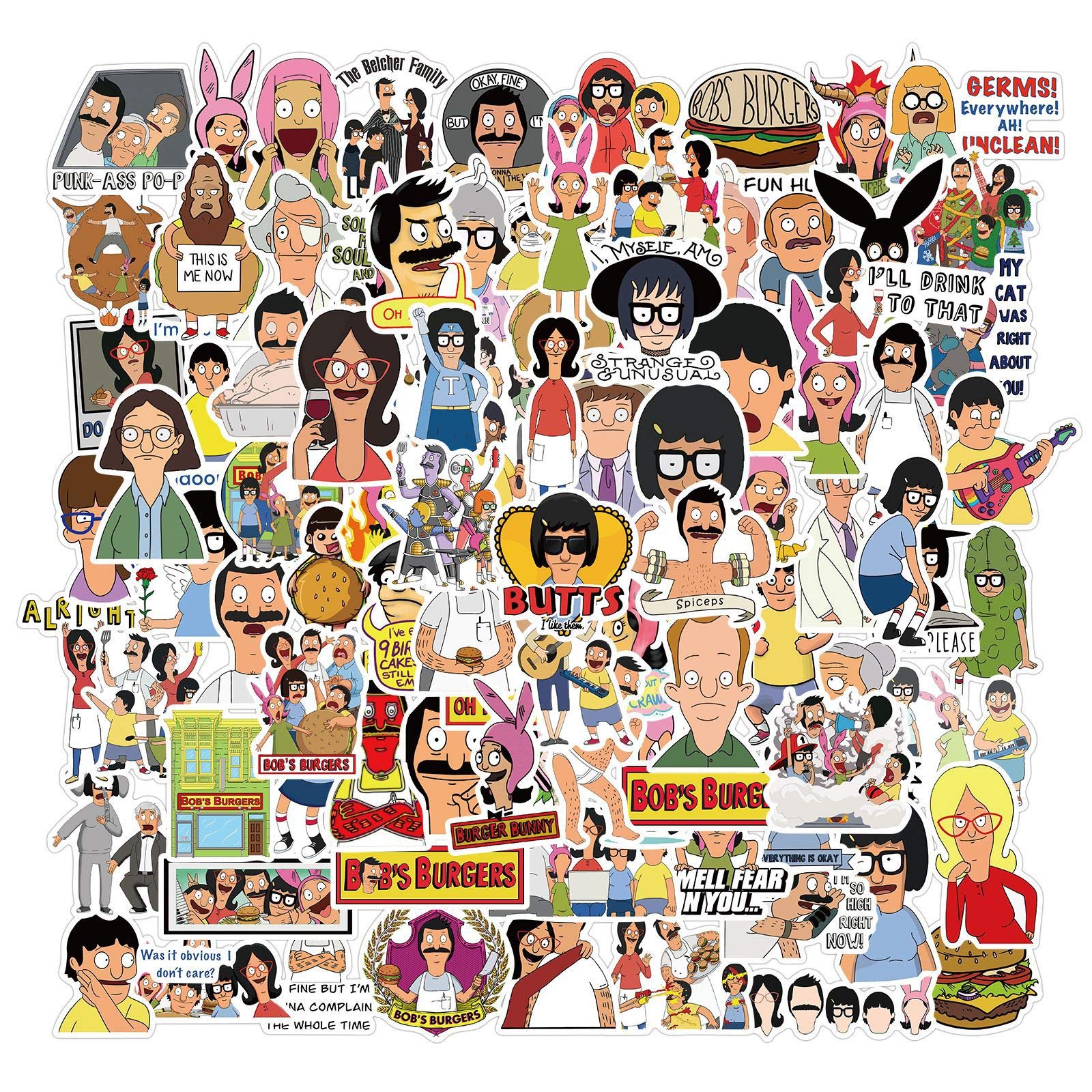 Compatible with Bob's Burgers Sticker Pack of 100 PCS - The Cartoon Comics Stickers for Laptops, The Burgers Water Bottle Funny Decal for Laptops, Computers,Phone, Kids, Adult