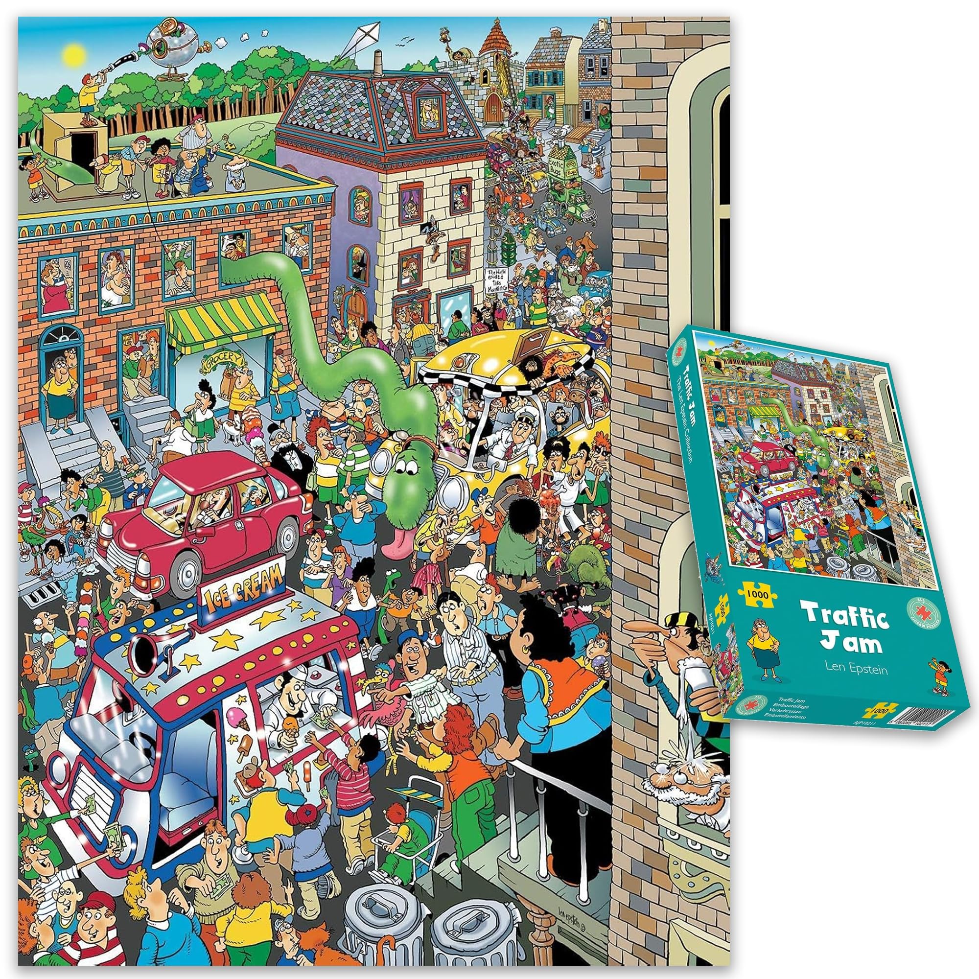 Puzzles For Adults - Traffic Jam by Len Epstein - Comical Cartoon Puzzle - Made In Britain - 1000 Piece Premium Jigsaw Puzzle For Adults, Teens And Kids - 66cm X 50cm