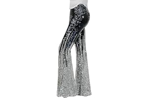 Nawgut Sequin Flare Pants Sparkly Glitter High Waisted Bell Bottom Trousers Disco Party Clubwear for Women