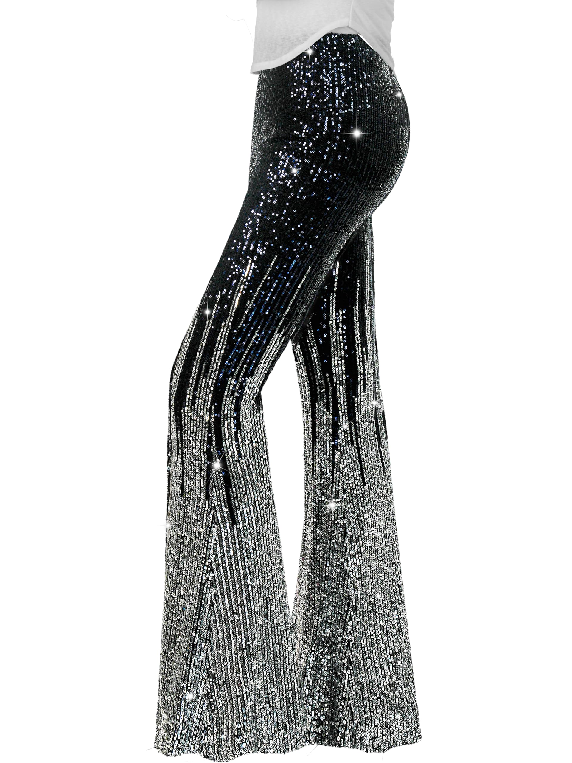 View 1 of *********READ CLERK NOTES**********
Nawgut Sequin Flare Pants Sparkly Glitter High Waisted Bell Bottom Trousers Disco Party Clubwear for Women-X-Large
