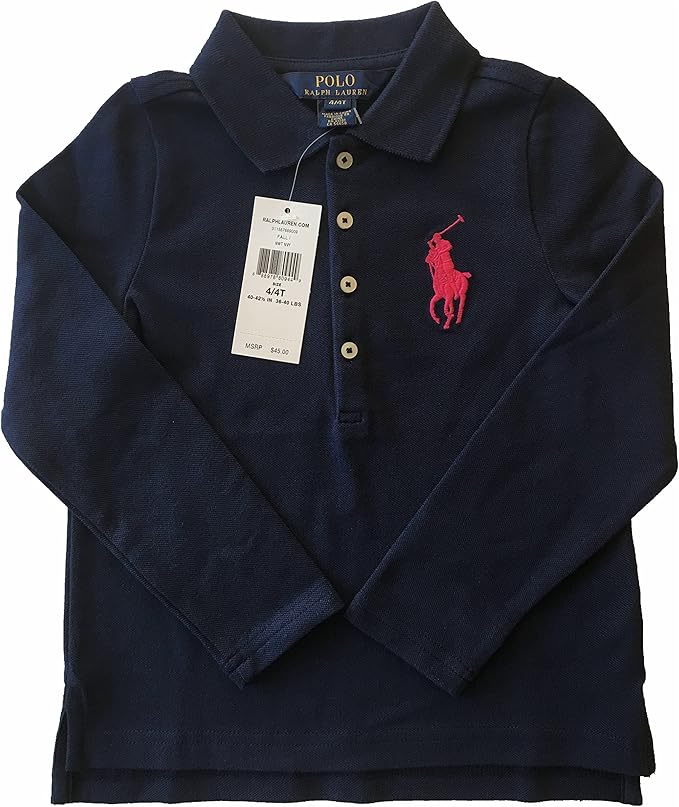 Amazon.com: Ralph Lauren Little Girls Long Sleeve Big Pony Polo Shirt Newport Navy Size 4T: Clothing