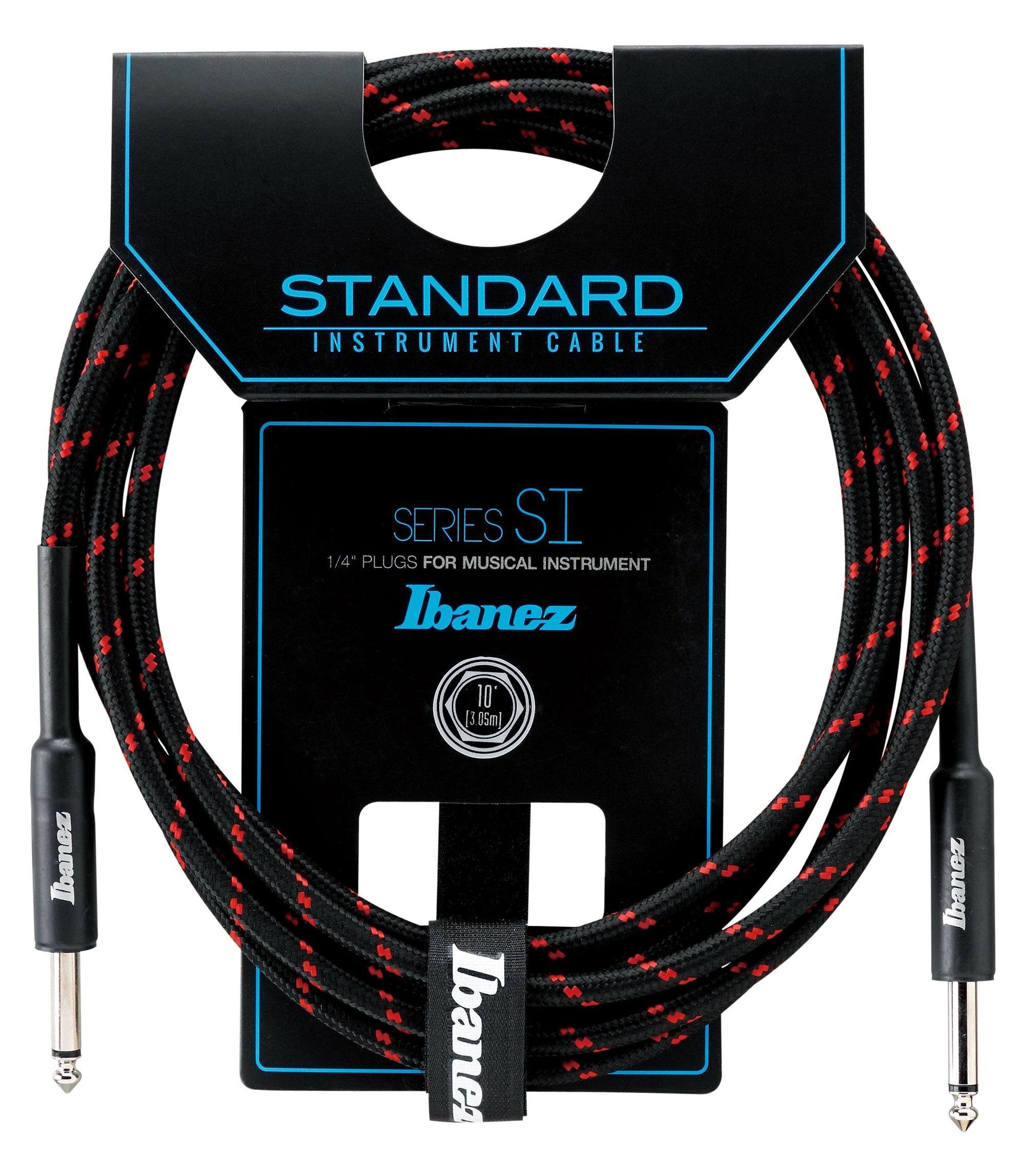 Ibanez SI10-BW 10 ft 2 Straight Plugs Standard Woven Instrument Cable - Black/Wine Red