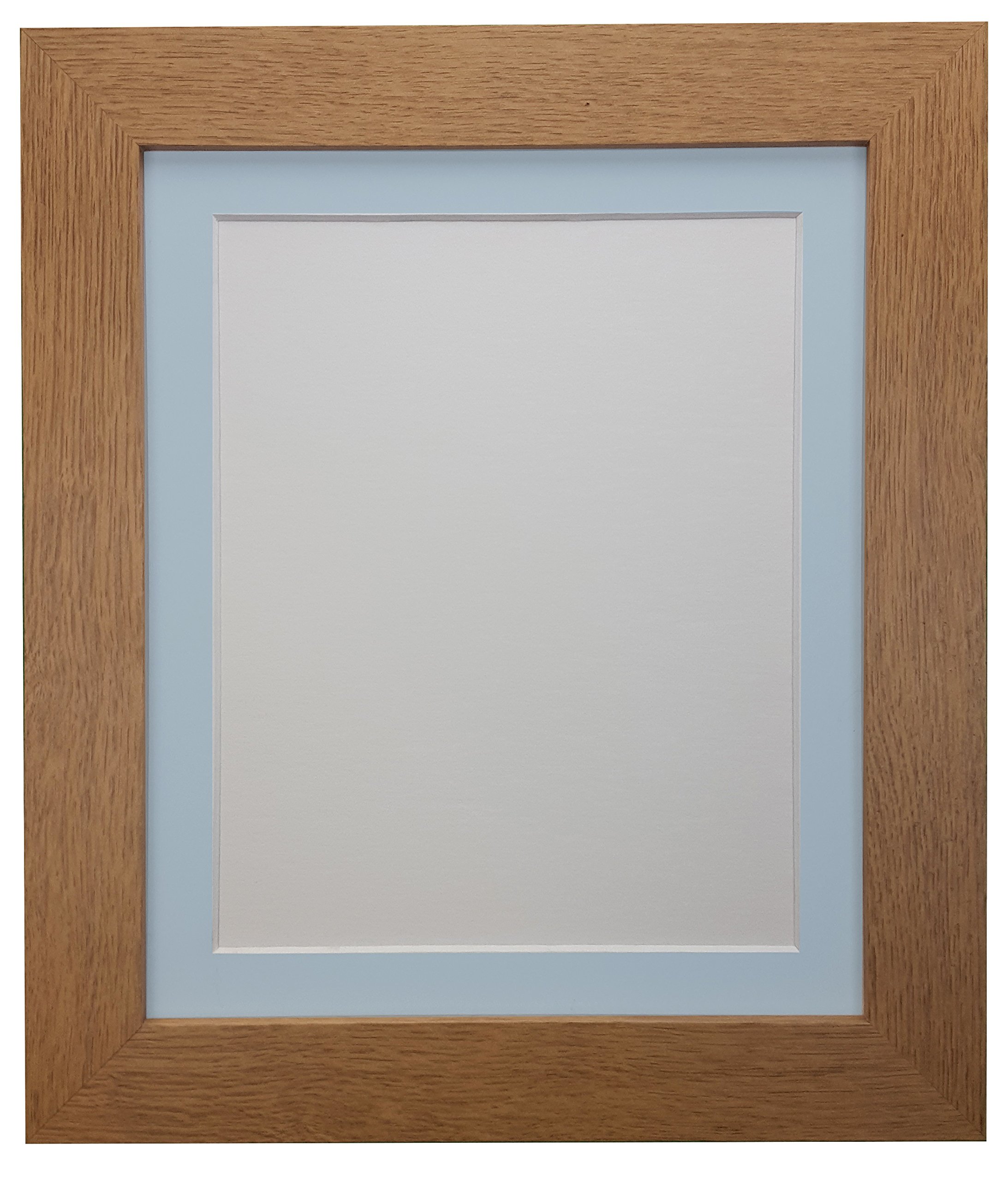 FRAMES BY POST Metro Oak Photo Picture Poster Frame with Blue Mount Plastic Glass 30 x 30cm For Pic Size 10" x 10"
