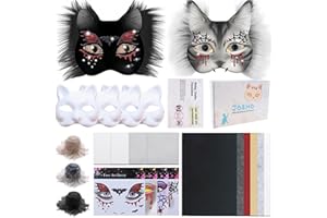 J6&H6 DIY Therian Mask Kit with Exclusive Ghost Stickers, Blank Cat Mask,Felt Fabric Sheet, Faux Fur and Eye Mesh Suitable for Halloween，Ghost Role-Playing Parties