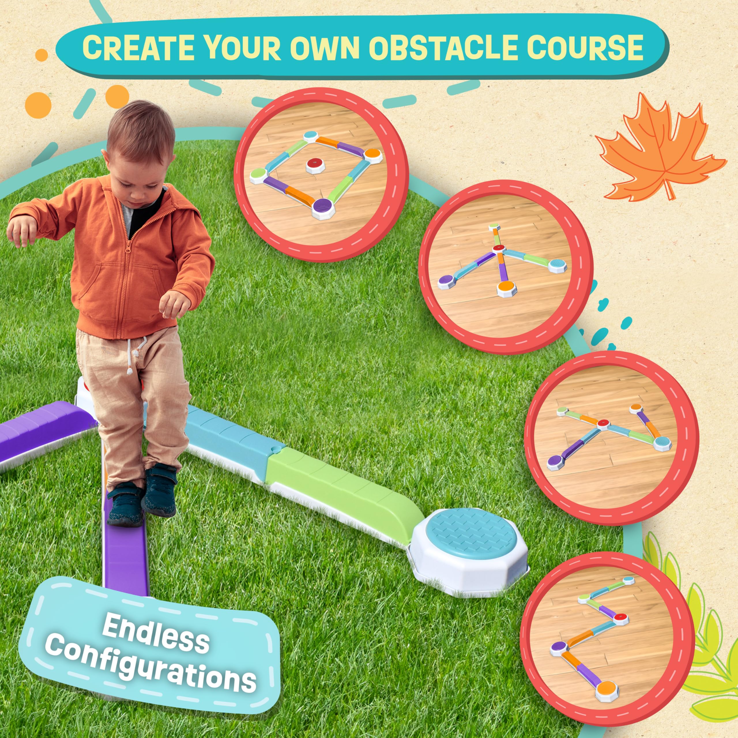 Balance Beam and Toddler Stepping Stones for Kids 13 Pieces, Jumping Stepping Stones Balance Beam, Sensory Play Toys for Toddlers, Indoor or Outdoor Play, Easy Stackable Storage