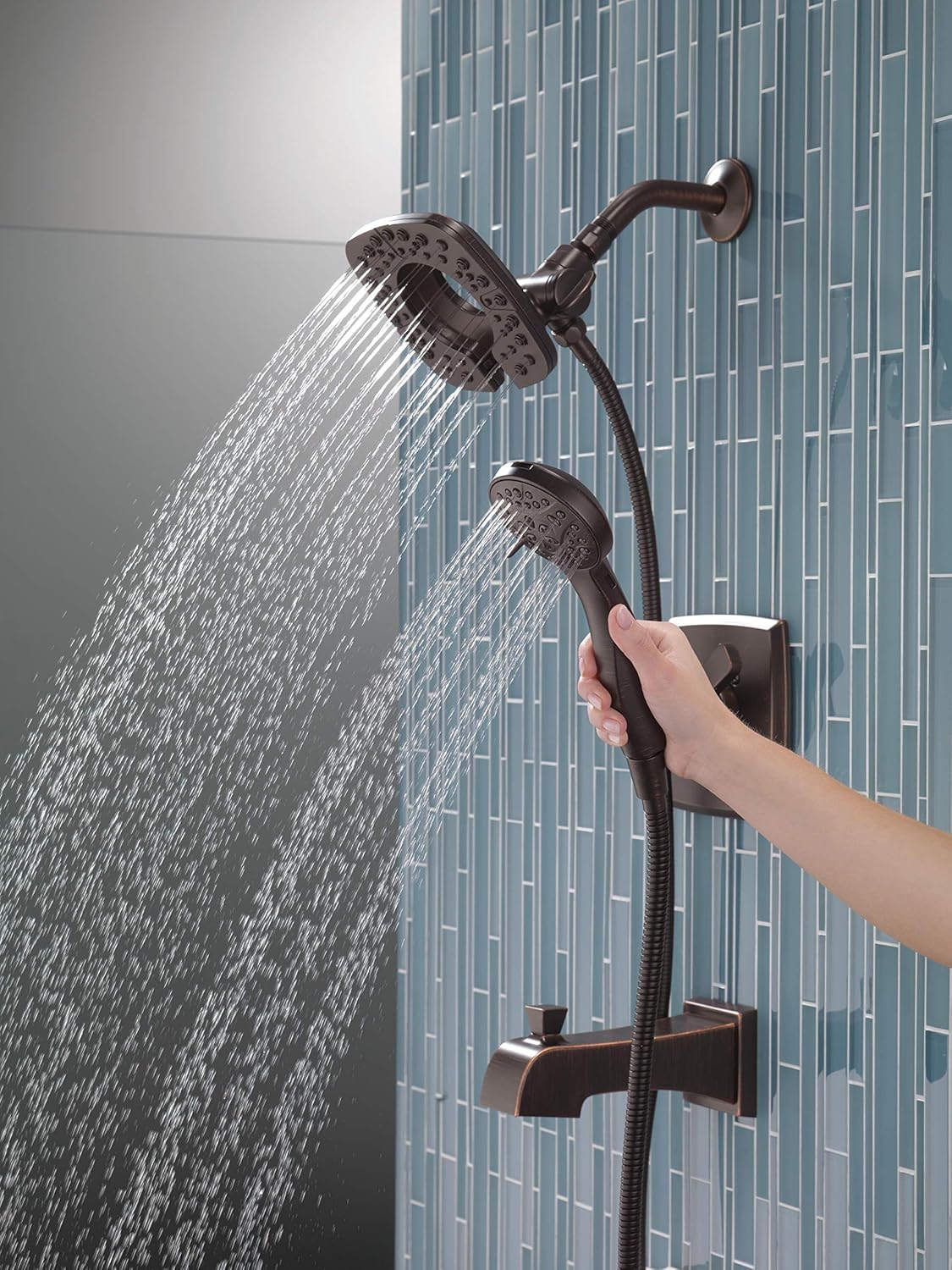 Delta Faucet Ashlyn 17 Series Dual-Function Tub and Shower Trim Kit with 2-Spray Touch-Clean In2ition 2-in-1 Hand Held Shower Head with Hose, Venetian Bronze T17464-RB-I (Valve Not Included) - - 