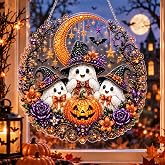 Halloween Diamond Art Hanging Kits for Adults Beginners, DIY Acrylic 5D Special Shaped Crystal Diamond Gem Art Painting for Window Pendants Home Garden Wall Hanging Kits Hanging Ornament (Style E)