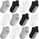 Tphon Non Slip Toddler Socks 12 Pairs Kids Grip Sock for Boys Girls Baby Ankle Socks with Gripper for 0-7 Year Children