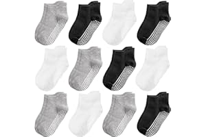 Tphon Non Slip Toddler Socks 12 Pairs Kids Grip Sock for Boys Girls Baby Ankle Socks with Gripper for 0-7 Year Children