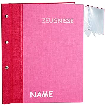 alles-meine.de GmbH Zeugnismappe / Dokumentenmappe / Zeugnisringbuch - Zeugnisse _ Leinen Struktur - PINK / ROSA - inkl. Name