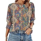 IECCP 3/4 Length Sleeve Womens Tops Summer 2026 Fashion Trendy Boat Crew Neck Smocked Work Dressy Casual T Shirt Blouses