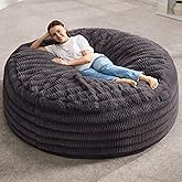 Hobestluk Bean Bag Chairs Beanbag Chair with Filler Adult Bean Bags with Fluffy Ripple Cover, Giant Bean Bag Chairs for Adults (Dark Grey, 5FT - 50" x 50" x 24")