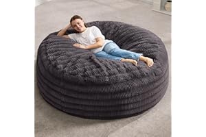 Hobestluk Bean Bag Chairs Beanbag Chair with Filler Adult Bean Bags with Fluffy Ripple Cover, Giant Bean Bag Chairs for Adults (Dark Grey, 5FT - 50" x 50" x 24")