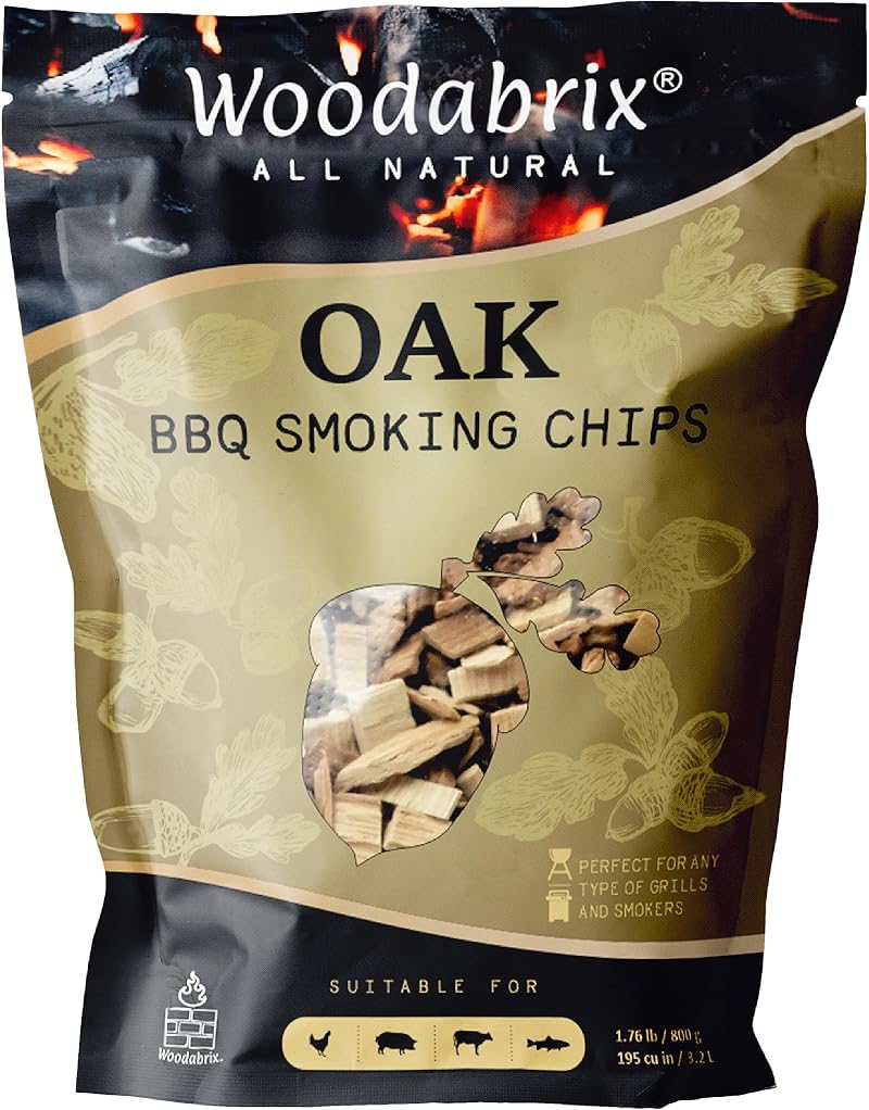 Woodabrix Oak BBQ Smoking Wood Chips 800g Natural for Charcoal Gas
