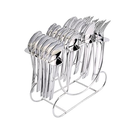 Shapes Stainless Steel Cutlery Set with Spoons and Forks - Pack of 24(Silver)