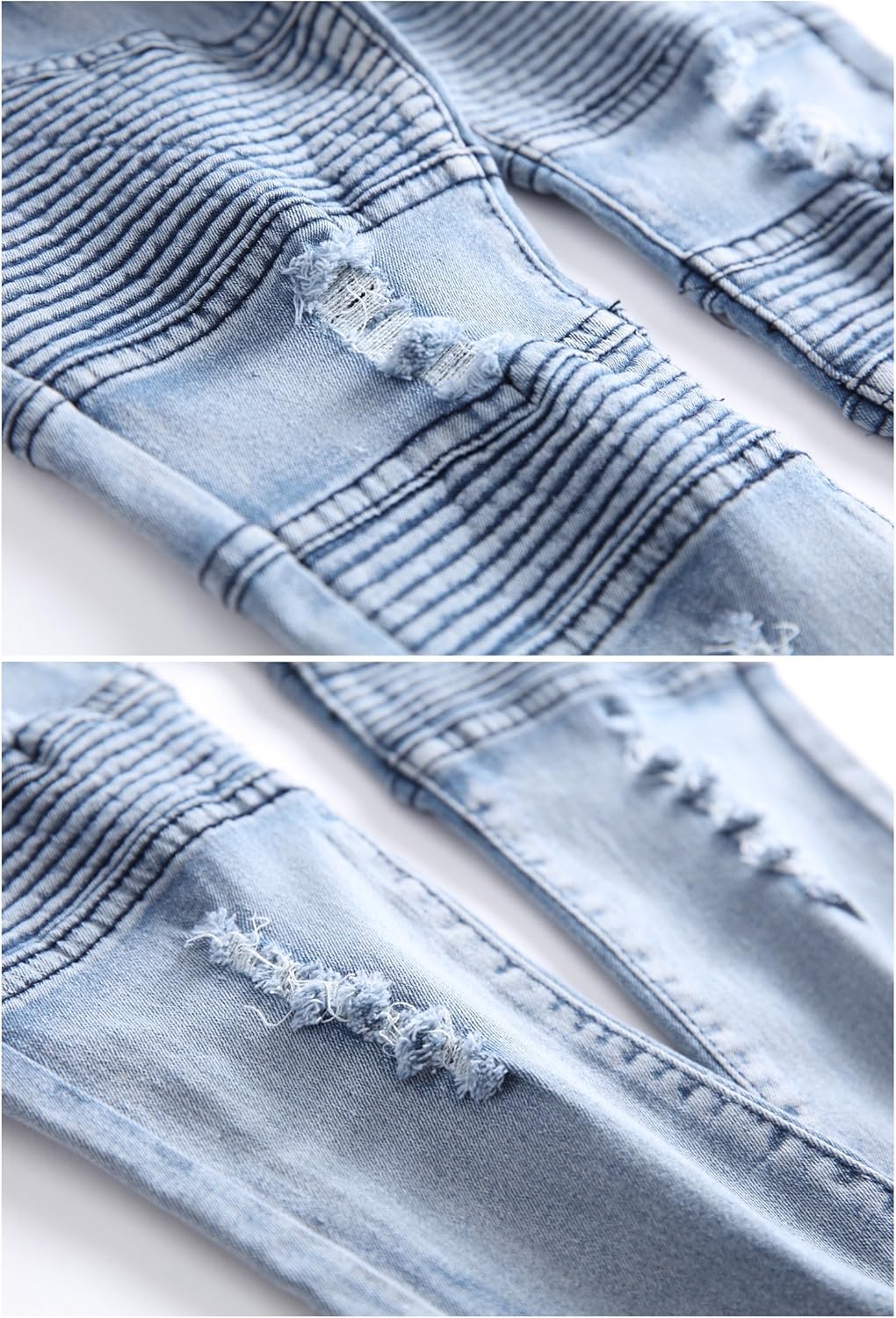 Boy's Stylish Moto Biker Skinny Ripped Wrinkled Stretch Fit Denim Jeans: Clothing