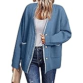 Simplee Womens Chunky Oversized Crochet Cardigan Long Sleeve Cable Knit Sweater Casual V-Neck Button Up Outerwear Coats
