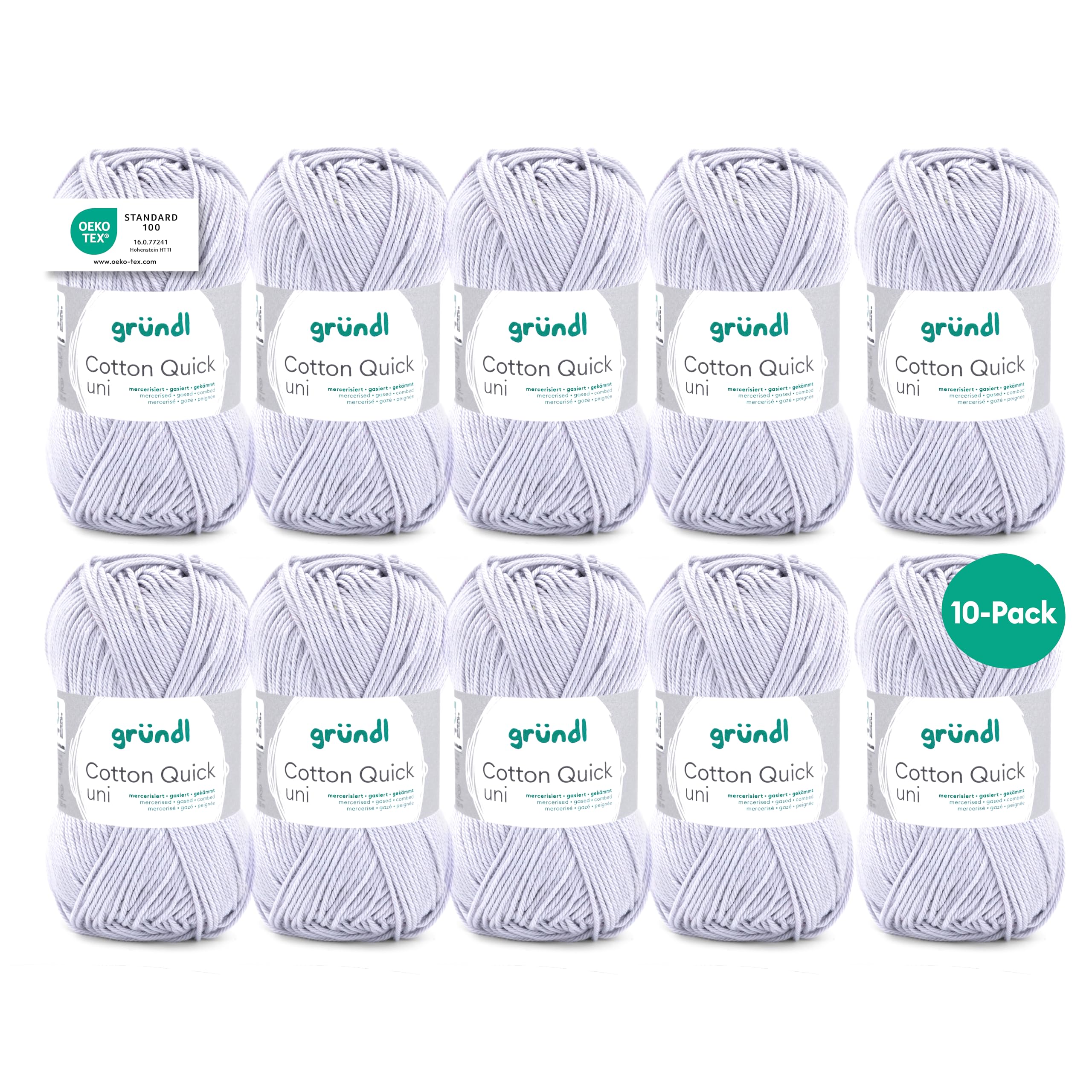 Gründl Cotton Quick Plain Value Pack 10 50g Balls (Heavy Duty Wool, Easy Care Washable 100% Cotton Thread, 50g/125m, 3-4, 10 x 50g)