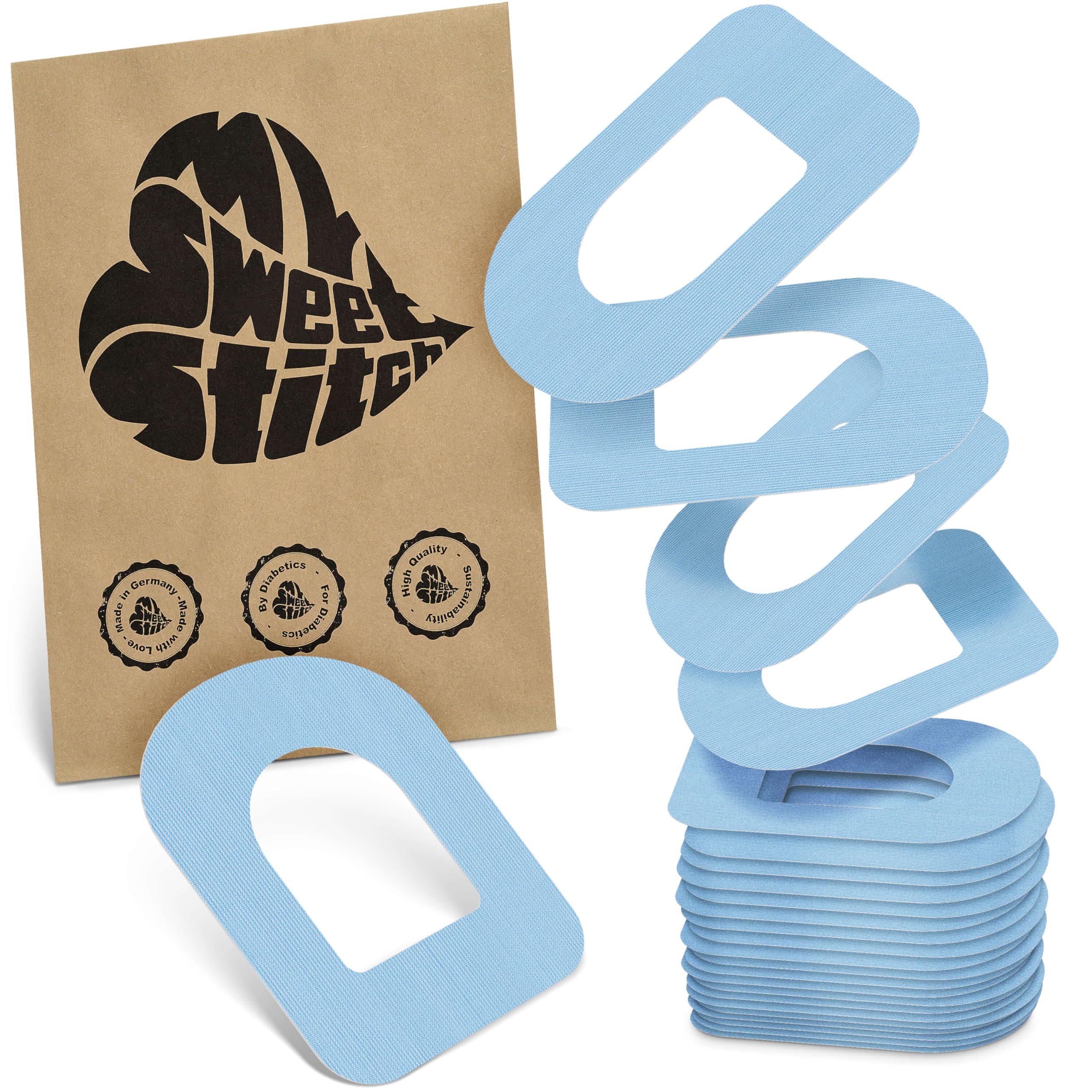 MySweetStitch - 25 x Omnipod Patches, Ring Patch Ø 95 x 72mm, Waterproof, Breathable, Skin-Friendly, Made in Germany, Ice Blue