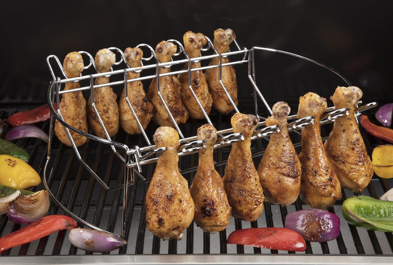 BBQ Basket Rib Roast Beer Can Chicken Wing Rack 4n1 Grill Smoke Meat