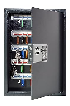 Pavo 8033911 Schlüssel-Kasten/Schrank/Tresor, High security mit elektronische Sicherung, 50 Haken mit seitlichem Schlüsselein