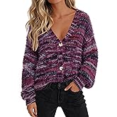 PRETTYGARDEN Womens Cardigan Sweaters Fall Fashion 2026 Striped Long Sleeve Button V Neck Knit Fuzzy Outerwear Winter Clothes