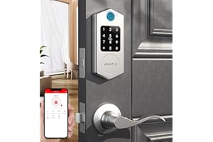 HEANTLE Smart Front Door Lock Set, 8-in-1 Fingerprint Keyless Entry Door Lock with App Control, Electronic Touchscreen Keypad Deadbolt with 2 Lever Handles, Auto Lock,Easy Installation, Silver