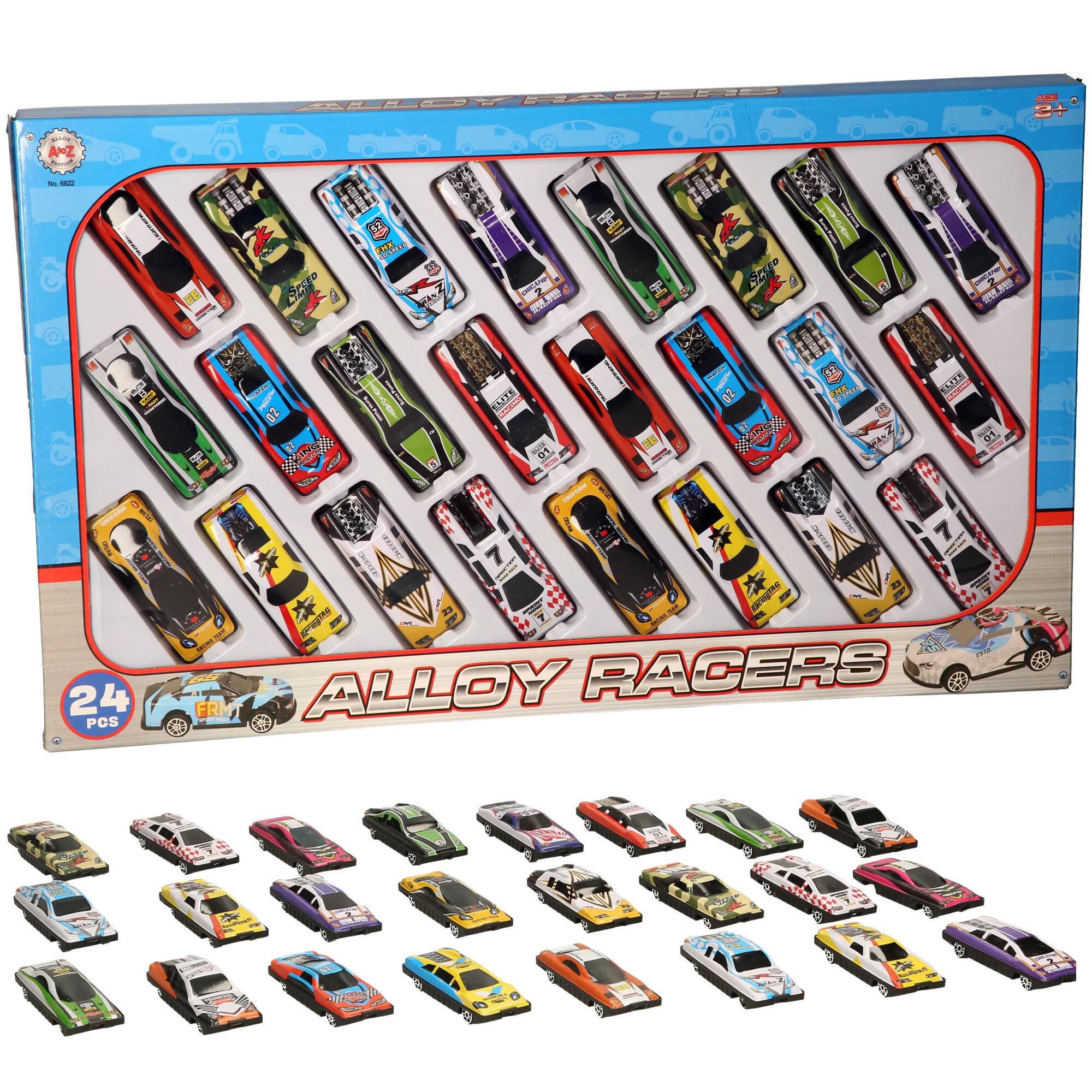 Alloy Racers Die-Cast Toy Cars Set, 24 Pieces, Multi-Coloured Racing Vehicles Collection
