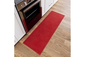 Ottomanson 20" x 59" Ultra-Thin Hallway Runner Rug - Durable Non-Slip Carpet for High-Traffic Areas - Fits Under Doors for Seamless Entry - Ideal for Kitchen, Entryway, Bedroom & Living Room, Red