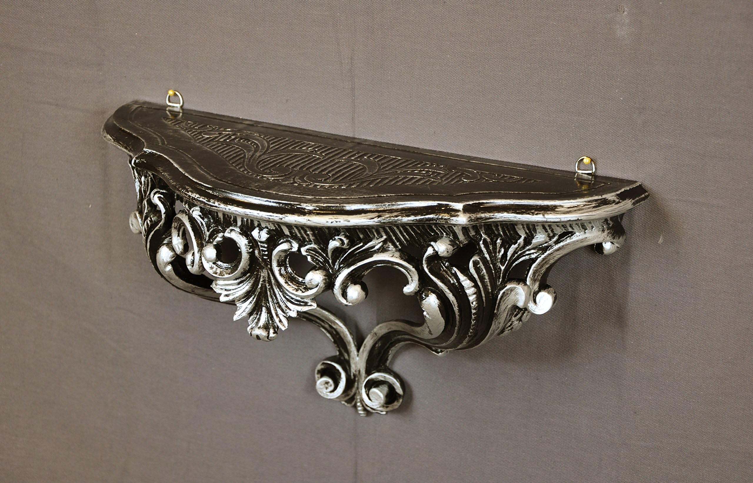 Ideacasa Black Silver Shelf Consol Vintage Wall-Mounted Furniture  Hallway Baroque Style