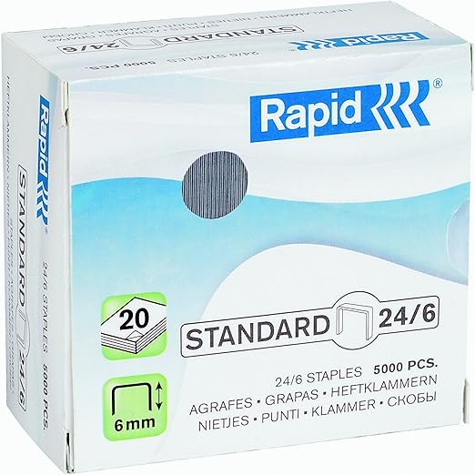 Rapid 24859800 Standard Staples 24/6, Length 6 mm, 5000 Staples, Staples up to 20 sheets