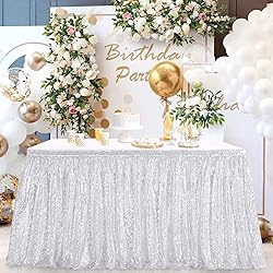 Glitter 14ft Silver Table Skirt for Rectangle Table