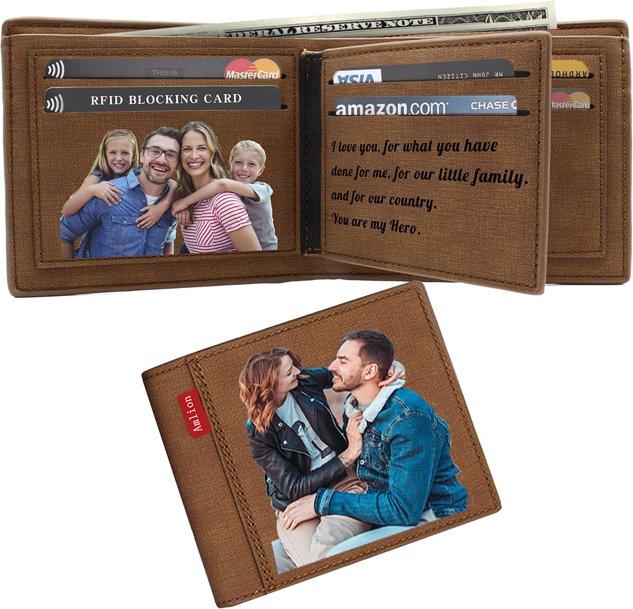 AmlionCustom Wallets Personalized Photo Wallet Gifts RFID Blocking for Men Fathers Day