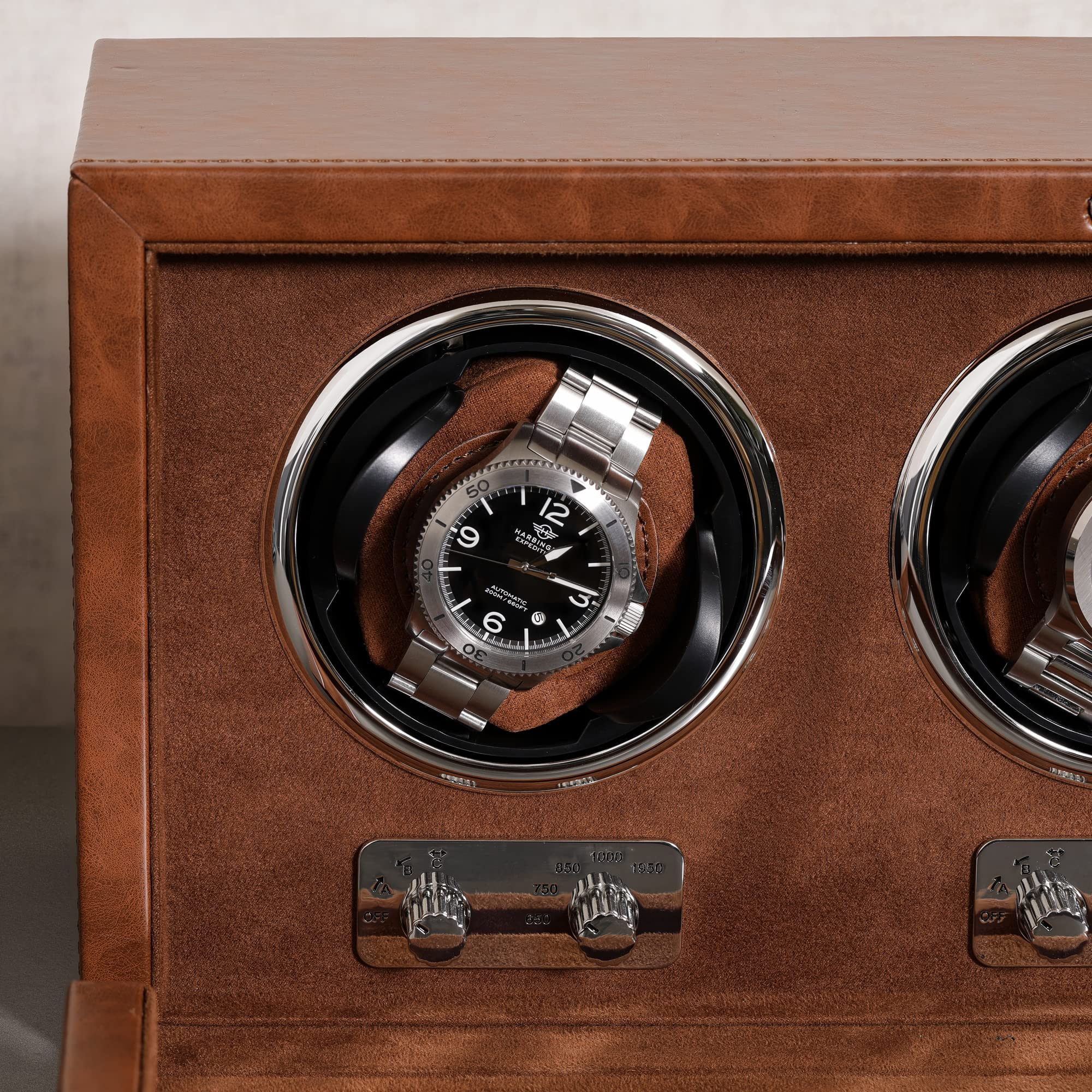 ROTHWELL Triple Watch Winder for Automatic Watches with Quiet Motor with Multiple Speeds and Rotation Settings (Tan/Brown)