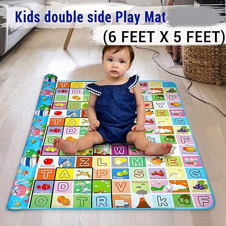 TIED RIBBONS Waterproof Double Side Baby Play Crawl Floor Mat for Kids Picnic School Home (Large Size -6 X 5 ft, Multicolour) with Zip Bag to Carry