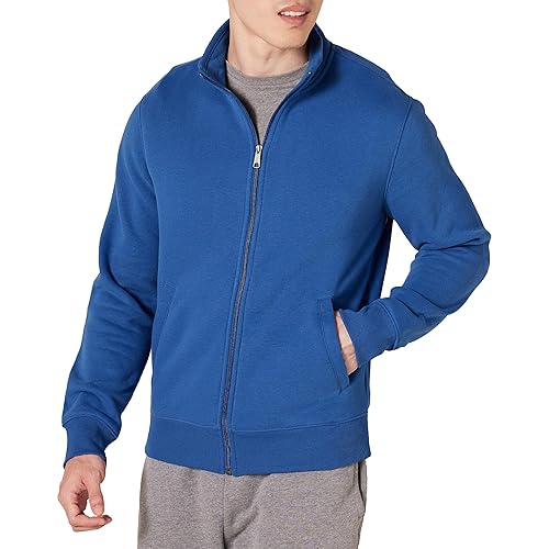 Amazon Essentials Men's Sweatshirt, Mock Neck, Fleece Zip Up, Blue, Small