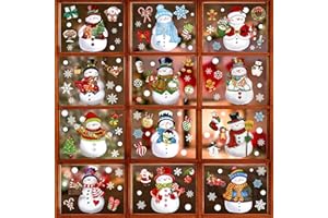 BORAMDO Christmas Window Clings 14 Sheets, Christmas Snowman Snowflake Window Decals Stickers, Removable Christmas Window Decorations for Glass Windows Xmas Holiday Home Office Decor 12 Styles
