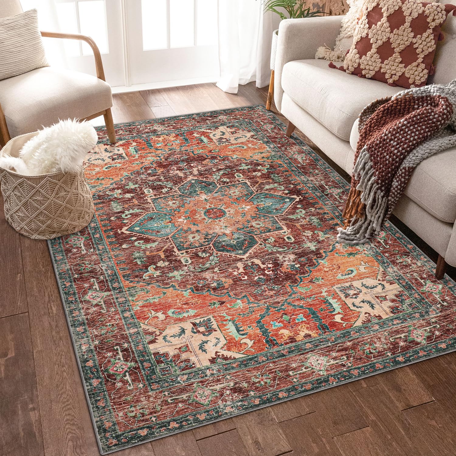 Yamaziot Washable Area Rug, 4x6 Non-Slip Boho